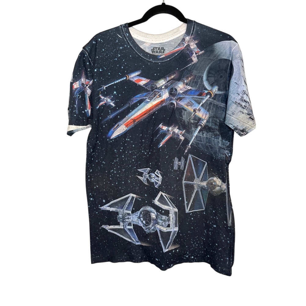 Star Wars All Over Print T‎ Shirt Men's Large Galactic Battle X-Wing Tie Fighter